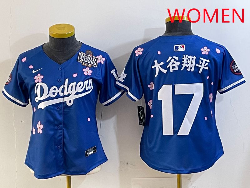 Women Los Angeles Dodgers #17 Ohtani Blue Sakura Edition 2025 Nike MLB Jersey style 13